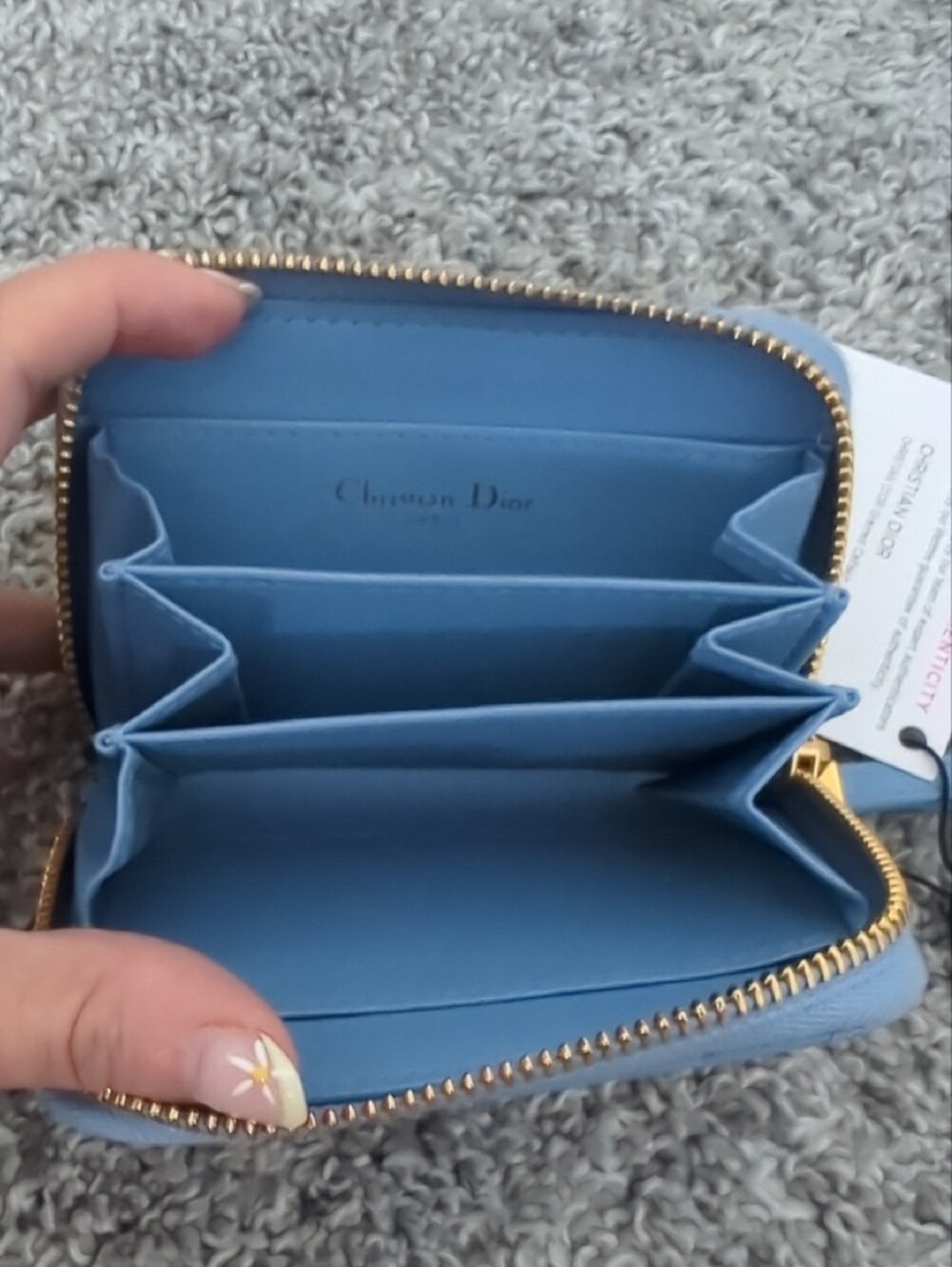 Dior Light Blue Quilted Zip Wallet with Gold Hardware - Picture 4 of 6